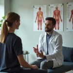 patient consulting chiropractor about advanced treatment for chronic pain