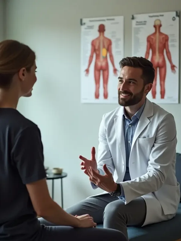 patient consulting chiropractor about advanced treatment for chronic pain